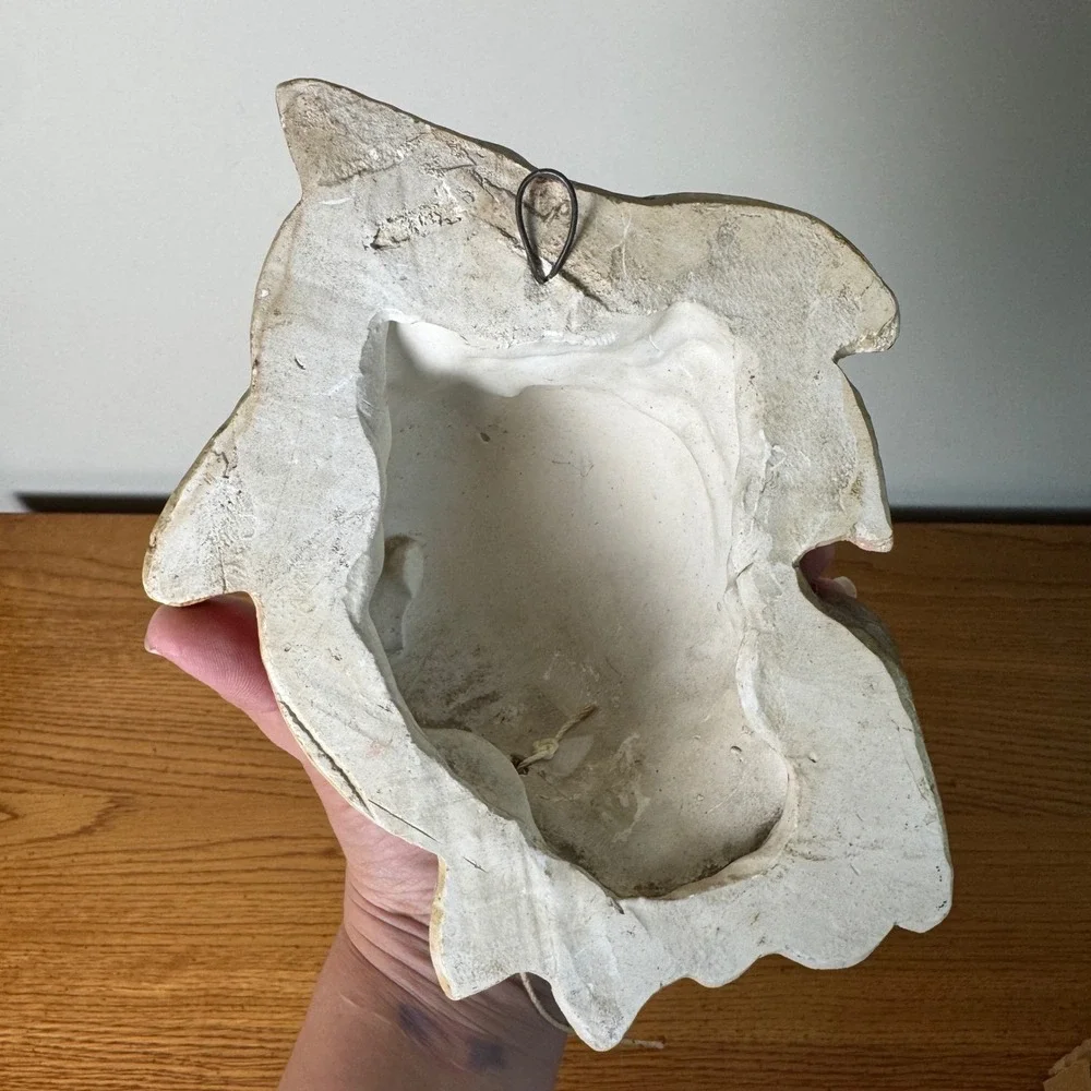 Vintage 1940s‎ Chalkware Apple Fruit Leaves Wall Decor Hanging String Dispenser